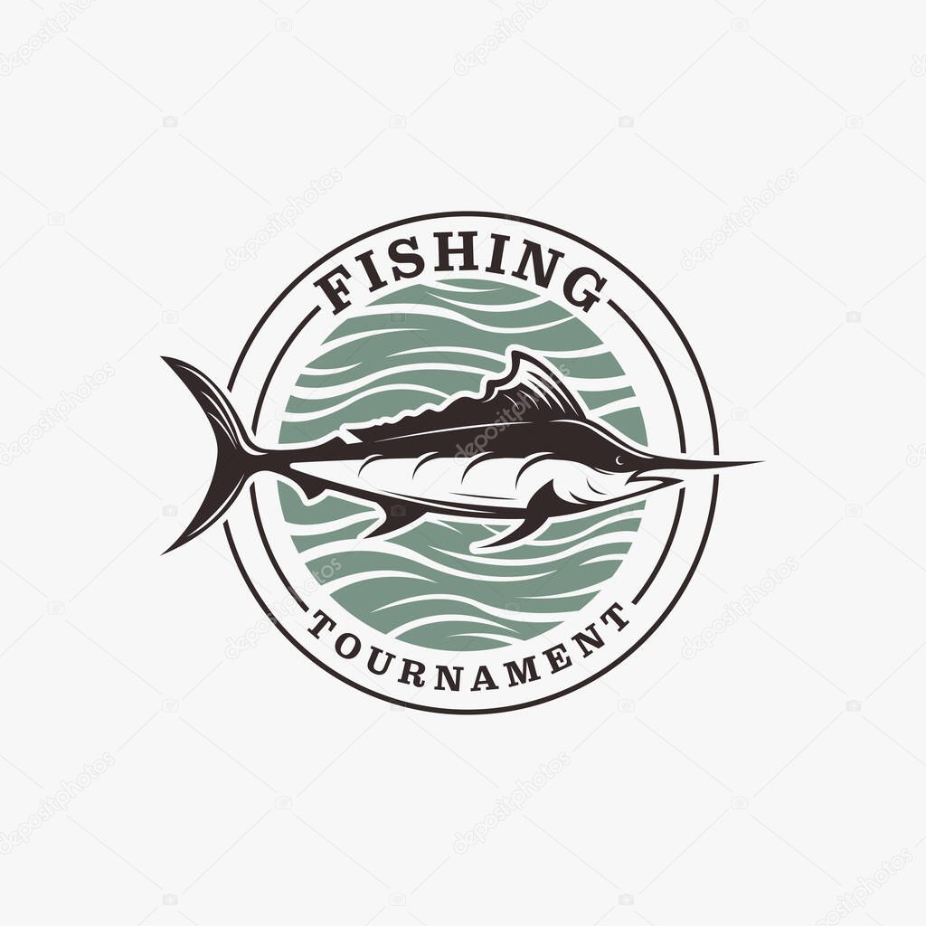 Vintage fishing logo vector design on white background