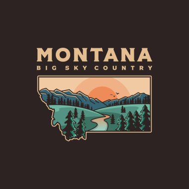 Koyu arkaplanda Güzel Montana eyalet haritası logo tasarım vektörü