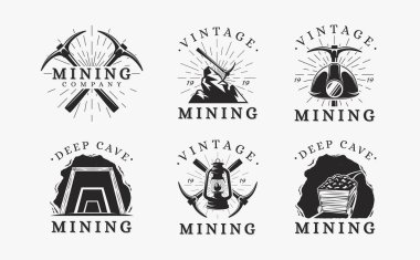 Beyaz arkaplanda klasik maden logosu vektörü kümesi