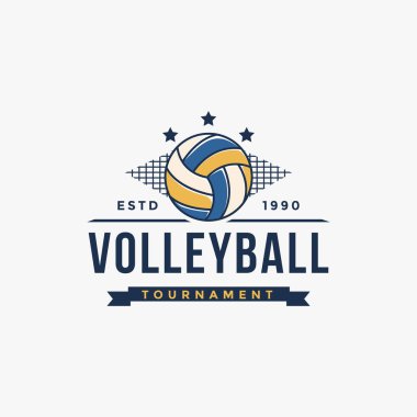 Klasik voleybol kulübü logosu, turnuva, beyaz arka planda voleybol tasarım vektörü