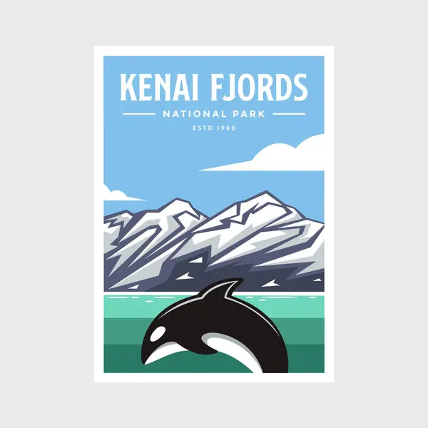 Desain Gambar Poster Vektor Taman Nasional Kenai Fjords - Stok Vektor