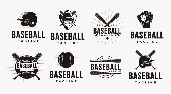 Conjunto Emblema Emblema Logotipo Beisebol Ilustração Vetorial Com Equipamento Beisebol Ilustração De Stock