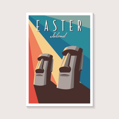 Moai Paskalya Adası poster tasarım vektörünün soyut Retro Heykeli