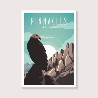 Pinnacles Ulusal Parkı 'ndaki Akbaba poster çizimi, zirvedeki Akbaba posteri.