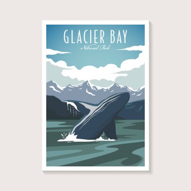 Glacier Körfezi 'ndeki Kambur Balina Ulusal Park poster çizimi, zıplayan kambur balina posteri