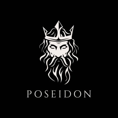 Poseidon Neptün tanrı logosu simgesi, tritont trident taç logo ikonu şablonu siyah arkaplan üzerinde