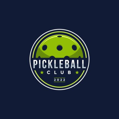 Rozet amblemi Pickleball kulüp logo tasarım vektörü koyu arkaplan üzerinde