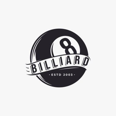 Klasik basit rozet logosu, beyaz arka planda bilardo kulübü vektör tasarımı