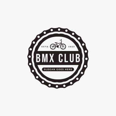Beyaz arkaplanda klasik rozet amblemi BMX logosu, BMX kulüp vektör tasarımı