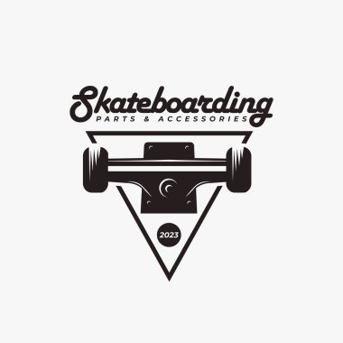 Klasik kaykay logosu, kaykay dükkanı, beyaz arka planda kaykay kulübü vektörü.