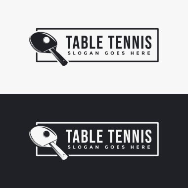 Klasik rozet amblemi masa tenisi logosu, pinpon, masa tenisi kulübü vektörü koyu arkaplanda.
