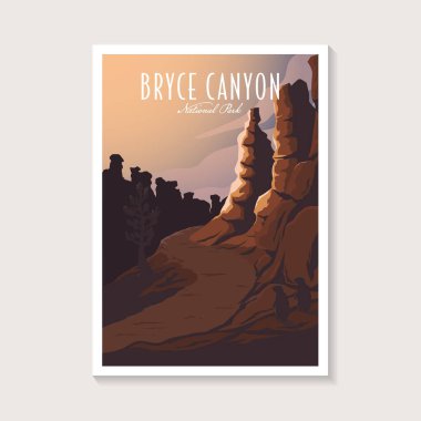 Bryce Canyon Ulusal Parkı poster illüstrasyonu, güzel kanyon manzaralı çayır köpekleri poster tasarımı