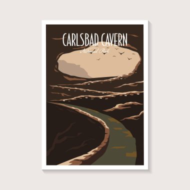 Carlsbad Mağaraları Ulusal Park poster çizimi, iç mağara poster tasarımı