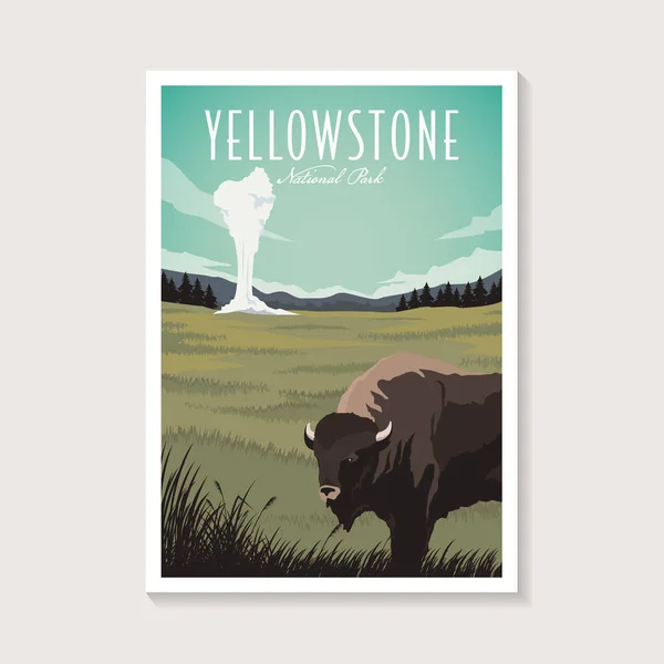 Yellowstone Ulusal Parkı modern poster tasarımı, gayzer ve bizon poster tasarımı