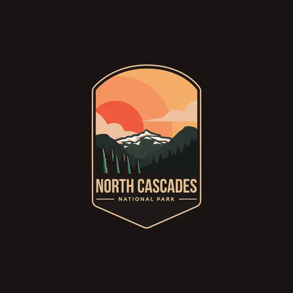 Emblem Matrica Patch Logó Illusztrációja North Cascades Nemzeti Park Sötét Stock Vektor