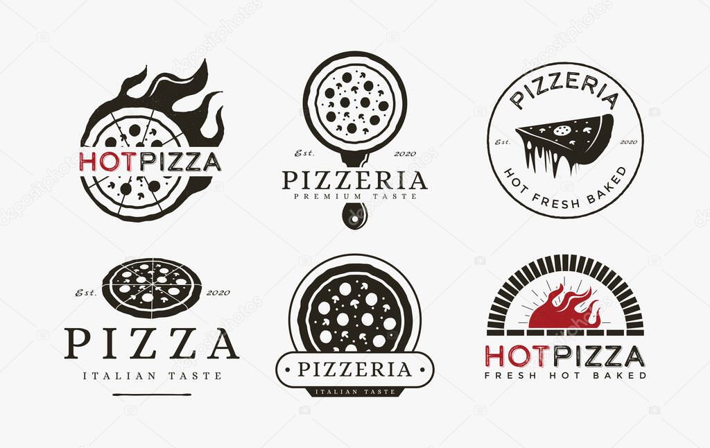 Set of Vintage Label Emblem Pizza Logo design vector on white background