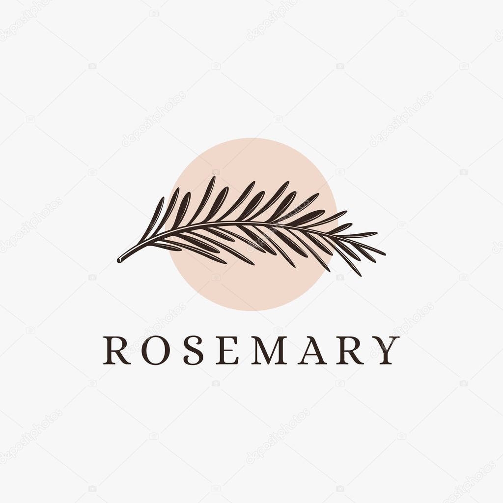 Vintage Silhouette Sprig of rosemary logo icon vector on white background