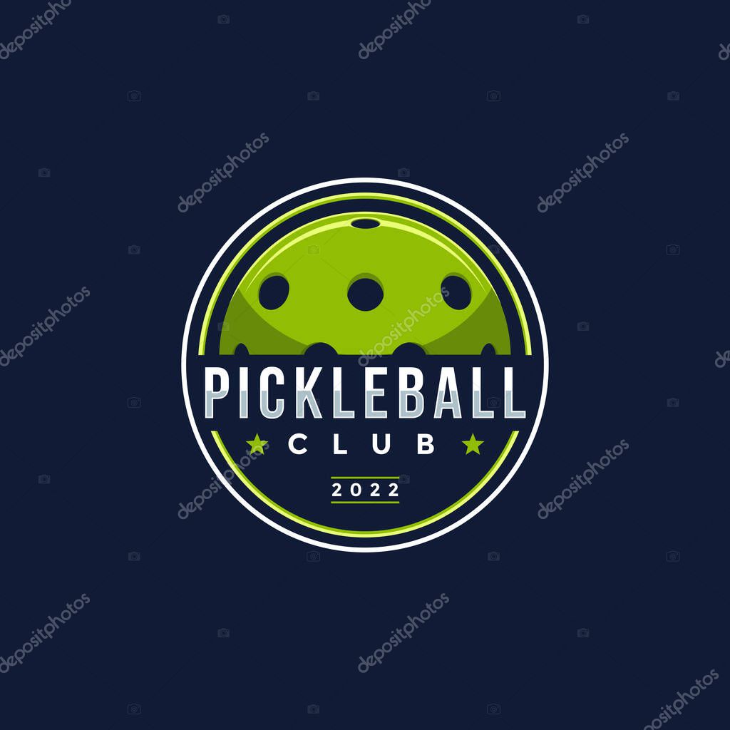 Badge emblem Pickleball club logo design vector on dark background