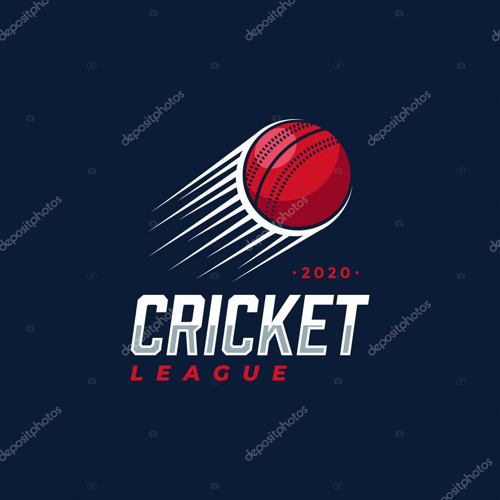 Simple Cricket logo, cricket league, cricket club logo design with motion ball vector on dark background