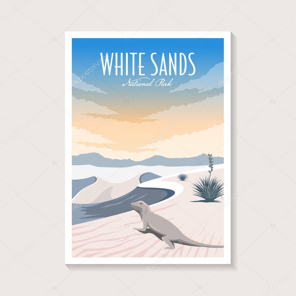 White Sands National Park poster illustration, Lizard desert scenery poster design