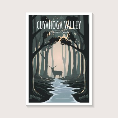 Cuyahoga Valley National Park poster illustration, deep forest deer scenery poster design clipart