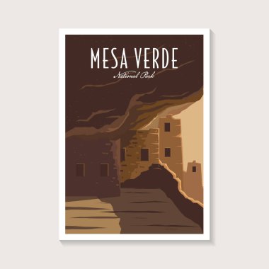 Mesa Verde Ulusal Parkı poster illüstrasyonu