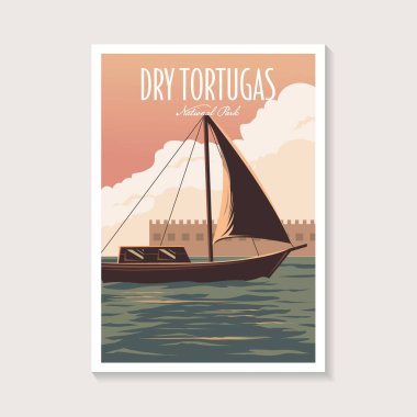 Kuru Tortugas Ulusal Parkı poster illüstrasyonu, Deniz Yelkenli Poster Tasarımı