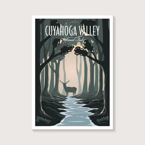 Cuyahoga Vadisi Ulusal Parkı poster illüstrasyonu, derin orman geyiği manzarası poster tasarımı