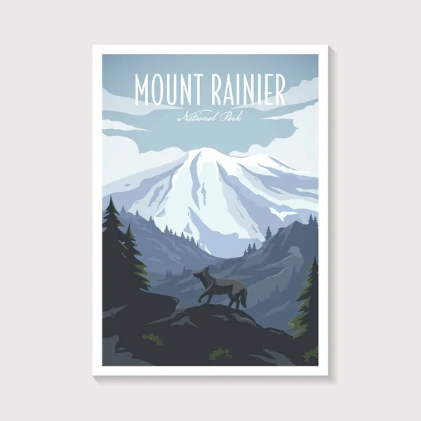 Rainier Dağı Ulusal Parkı poster illüstrasyonu, dağ manzarası poster tasarımının zirvesi