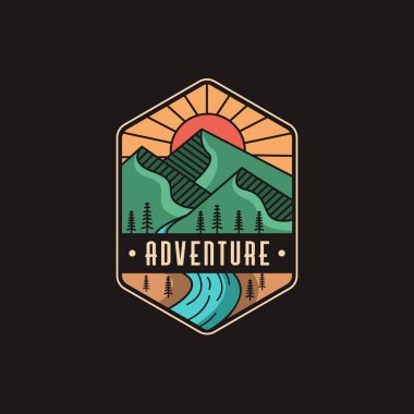 dağ ve nehir manzarası macera logosu simgesi