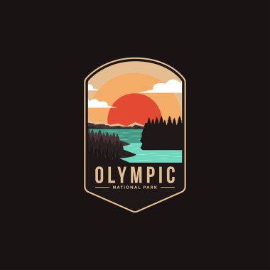 Olimpiyat Ulusal Parkı amblem amblem amblemi çizimi koyu arkaplan üzerine