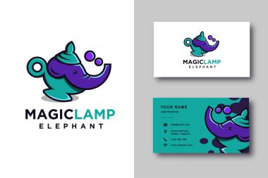 Fil Aladdin lamba logo ikonu vektörü ve kartvizit şablonu