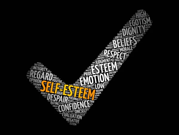 Self Esteem Check Mark Word Cloud Concept Background — Stock Vector