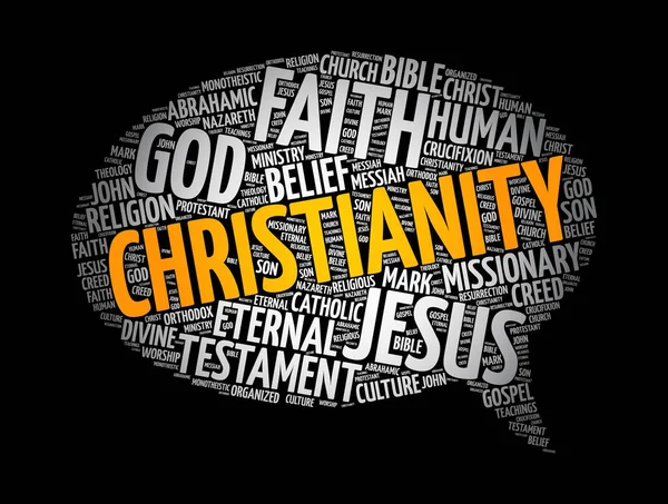 Cristianesimo Messaggio Bolla Parola Nube Religione Concetto Sfondo — Vettoriale Stock
