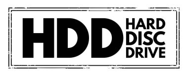 HDD Hard Disc Drive - electro-mechanical data storage device that stores and retrieves digital data, acronym text concept stamp