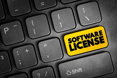 Software License - legal instrument governing the use or redistribution of software, text button on keyboard