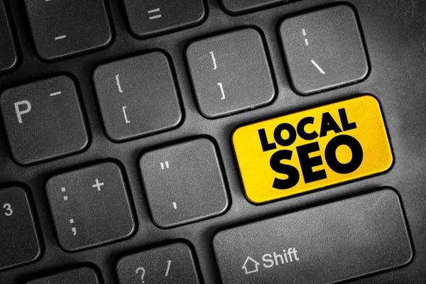 Local Seo - practice of optimizing a website in order to increase traffic, leads and brand awareness from local search, text button on keyboard