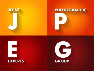 JPEG Joint Photographic Experts Group is an group of experts that develops and maintains standards for a suite of compression algorithms for computer image files, acronym text concept background