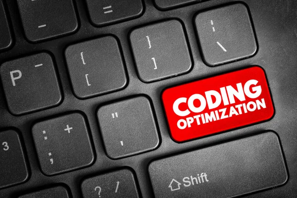 Coding Optimization - process of modifying a software system to make some aspect of it work more efficiently, text concept button on keyboard