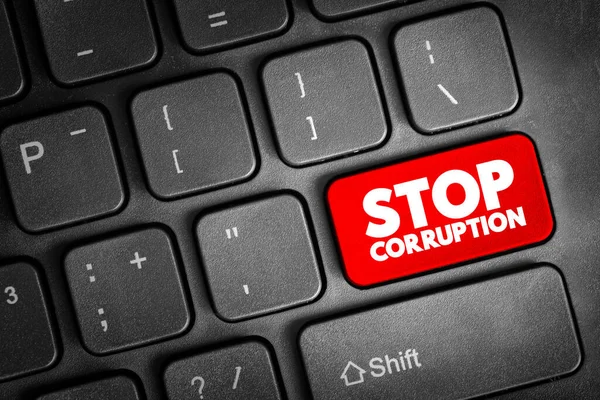 Detener Corrupción Botón Texto Teclado Concepto Fondo — Foto de Stock