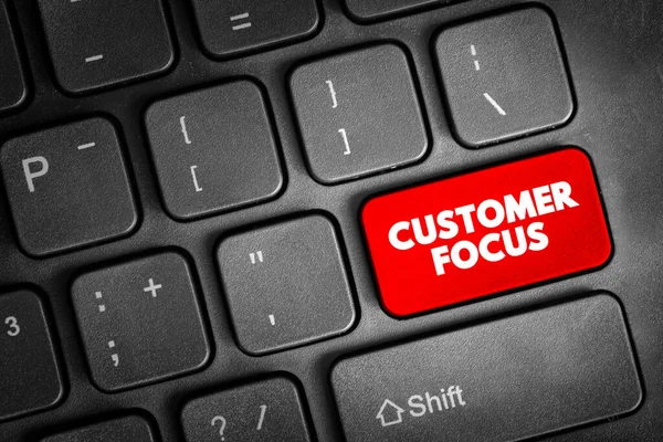 Customer Focus Strategy Puts Customers Center Business Decision Making Text — Foto de Stock