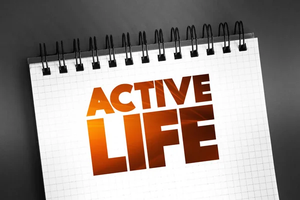 Tekst Active Life Notatniku Tło Koncepcyjne — Zdjęcie stockowe