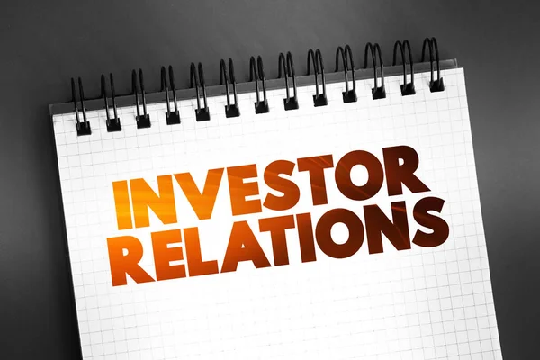 Texto Relações Com Investidores Bloco Notas Fundo Conceito Negócio — Fotografia de Stock