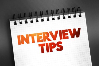 Interview Tips text on notepad, concept background clipart