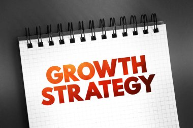 Büyüme Stratejisi - genişleme hedeflerini gerçekleştirmek için mevcut ve gelecekteki zorlukların üstesinden gelme planı, not defterine yazılan metinler