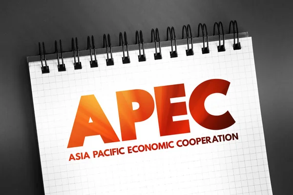 APEC Asia Pacific Economic Cooperation - inter-governmental forum for economies in the Pacific Rim that promotes free trade throughout the Asia-Pacific region, acronym text on notepad