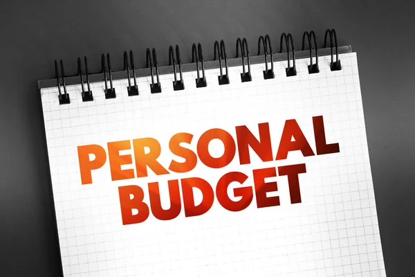 Personal budget - finance plan that allocates future personal income towards expenses, savings and debt repayment, text on notepad, concept background
