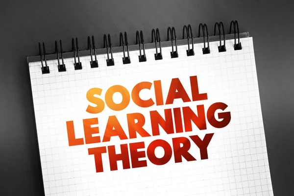 Social learning theory - learning process and social behavior which proposes that new behaviors can be acquired by observing and imitating others, text concept on notepad