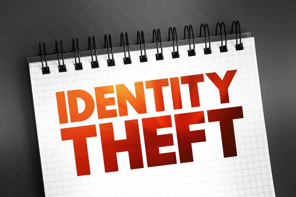 Identity theft occurs when someone uses another person\'s personal identifying information, to commit fraud or other crime, text concept on notepad