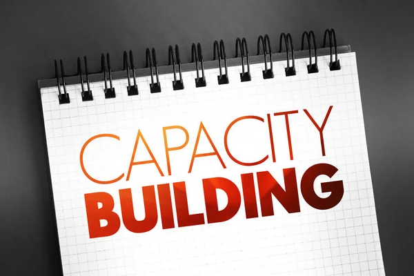 stock image Capacity building - improvement in an individual or organization's facility to produce, perform or deploy, text concept on notepad